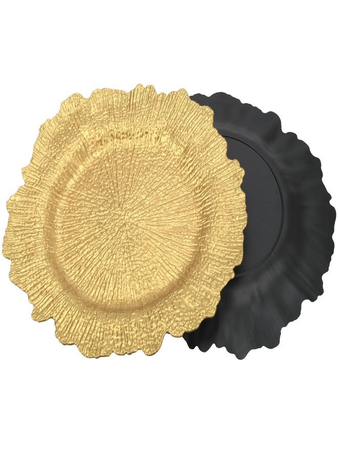 LYHLYA 13 Inch Gold Charger Plates, Round Reef Pattern, Plastic, Set of 12, for Dinner Plates, Wedding Decor, Table Setting (Irregular) - Image 2
