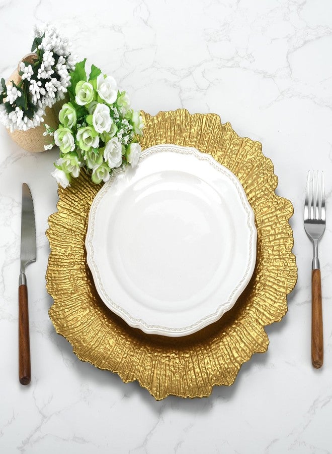 LYHLYA 13 Inch Gold Charger Plates, Round Reef Pattern, Plastic, Set of 12, for Dinner Plates, Wedding Decor, Table Setting (Irregular) - Image 5