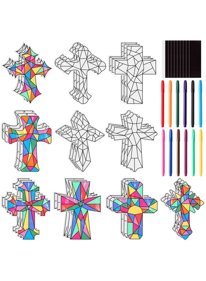 بيومي مجموعة أدوات يدوية مغناطيسية للصليب - 84 قطعة من مغناطيسات تلوين الصليب الخاصة بك للأطفال، مجموعة أدوات تلوين يدوية دينية مسيحية، بطاقة زينة هندسية للتلوين، مدرسة الأحد، الفصل الدراسي، الكنيسة، حفلة عيد الفصح، المنزل - Image 1