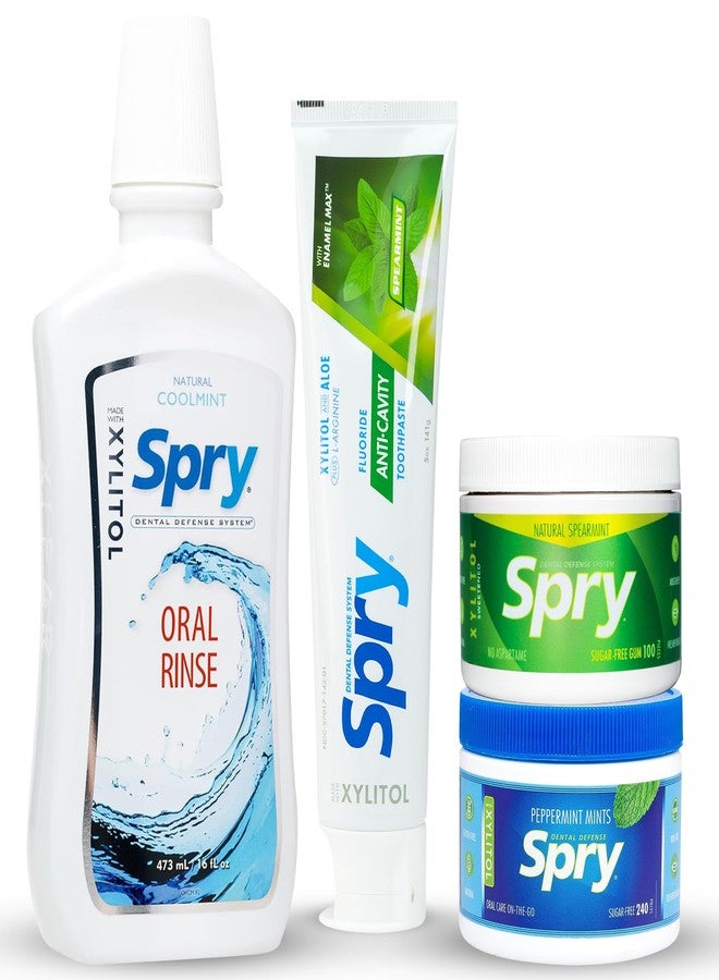 Spry Total Dental Health Kit, All Day Oral Care and Gum Health Kit Including Xylitol Sugar Free Gum, Candy Mints, Oral Rinse and Spearmint Toothpaste - Image 1
