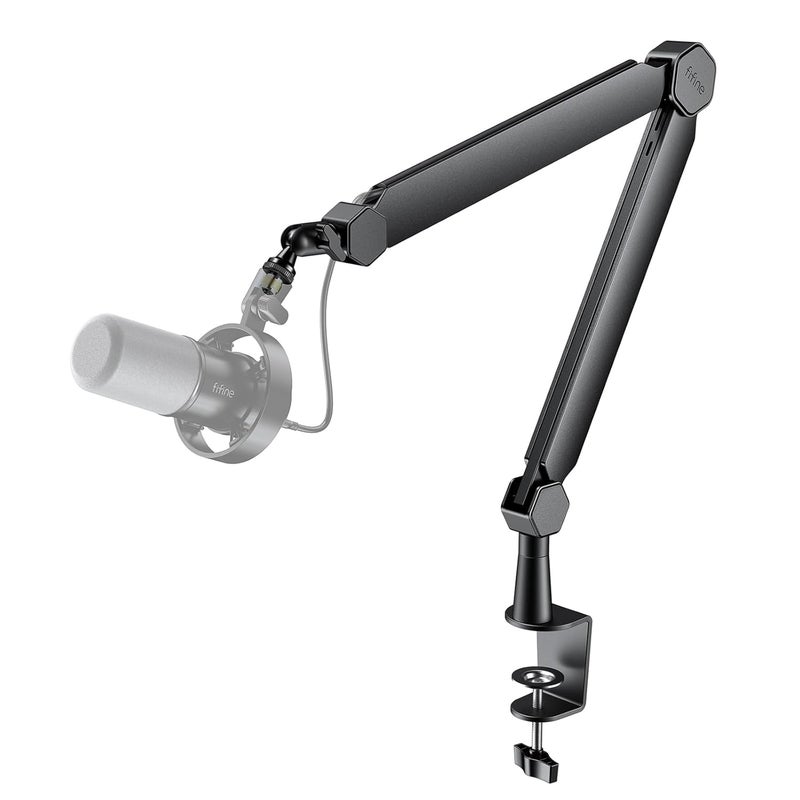 FIFINE Mic Arm Stand, Microphone Boom Arm with Desk Clamp, Cable Channels, 3/8" to 5/8" Threads, Heavy Metal Microphone Stand for Podcast, Vocal Recording, Gaming-BM66 Black - Image 1