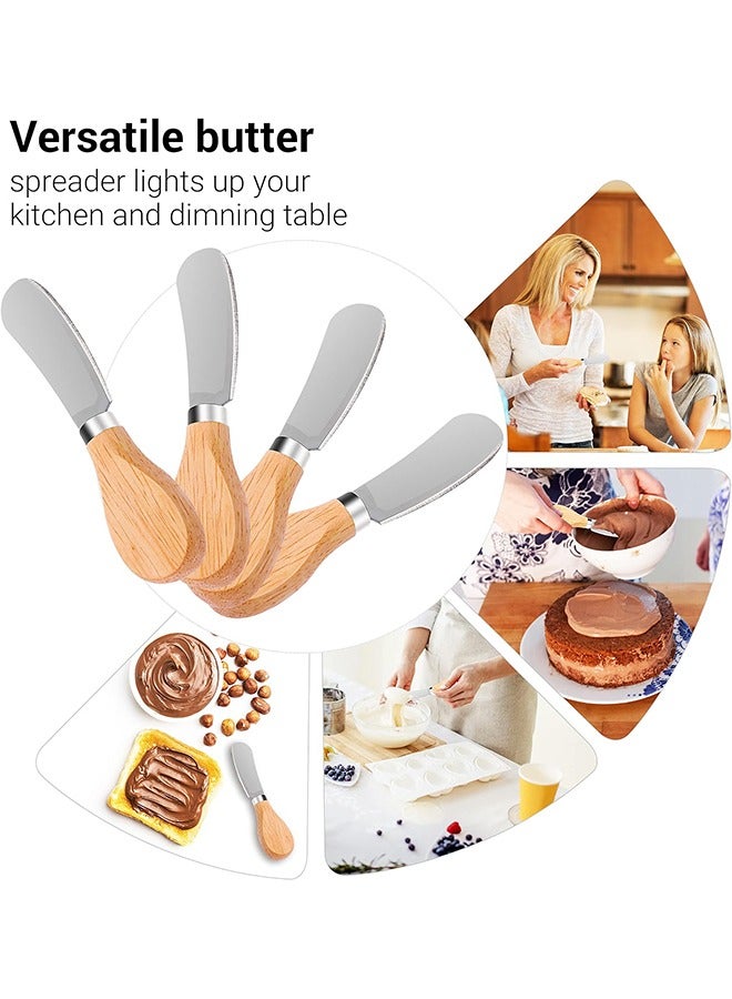 4 PCS Cheese Spreaders With Bamboo Handle, 5 Inch Stainless Steel er Spreader, Deluxe Sandwich Cream Cheese Condiment Knives - Image 4
