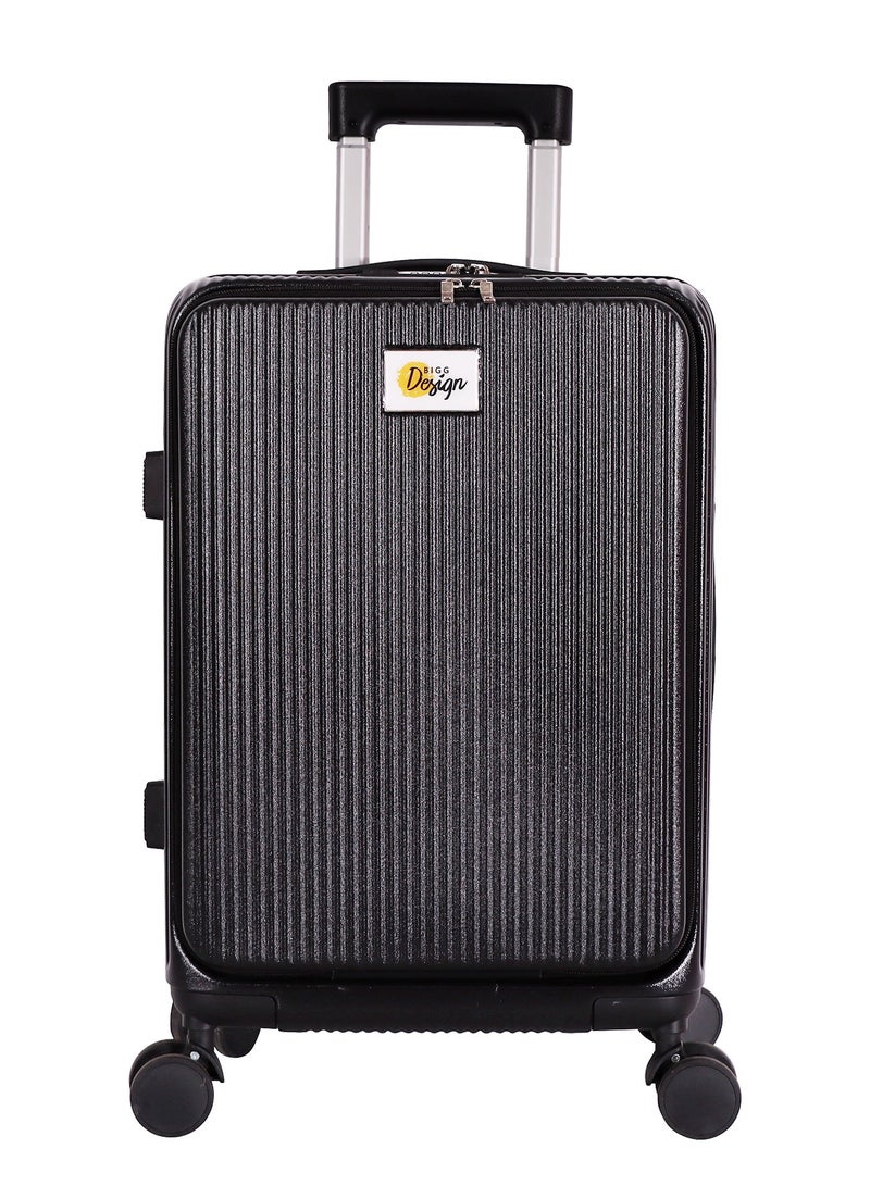 بيج ديزاين حقيبة سفر بحجم 20 إنش، مصنوعة من مادة ABS، مزودة بحامل أكواب ومنفذ USB، حقيبة صلبة تحتوي على قسم مخصص للابتوب ونظام قفل TSA، مزودة بعجلات دوارة 360 درجة، وتتحمل وزنًا يصل إلى 15 كغم. - Image 2