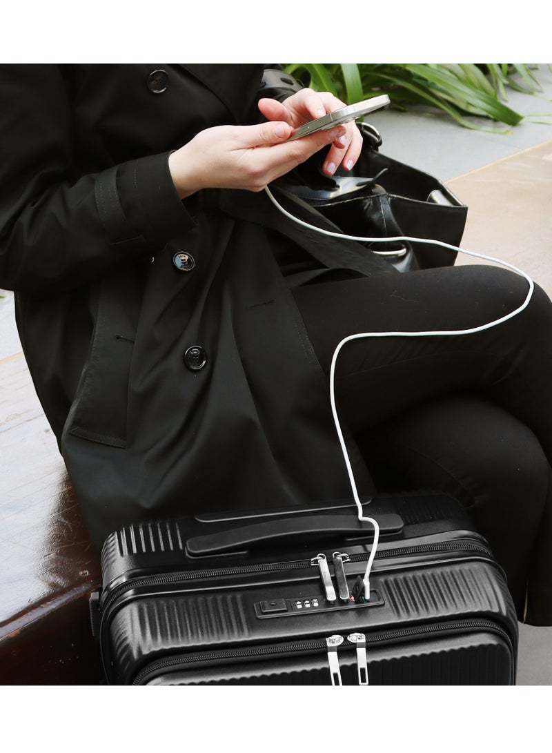 بيج ديزاين حقيبة سفر بحجم 20 إنش، مصنوعة من مادة ABS، مزودة بحامل أكواب ومنفذ USB، حقيبة صلبة تحتوي على قسم مخصص للابتوب ونظام قفل TSA، مزودة بعجلات دوارة 360 درجة، وتتحمل وزنًا يصل إلى 15 كغم. - Image 4