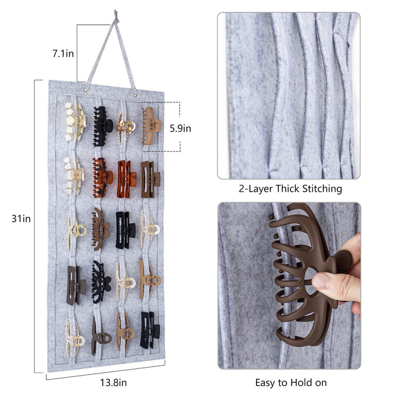 SMUK Large Hair Claw Clip Organizer Holder, Hanging Claw Clips Storage for Women Girls, Hair Clip Stand Holder for Wall, Door, Closet, Big Claw Clip Display for Teen Girls - Image 3