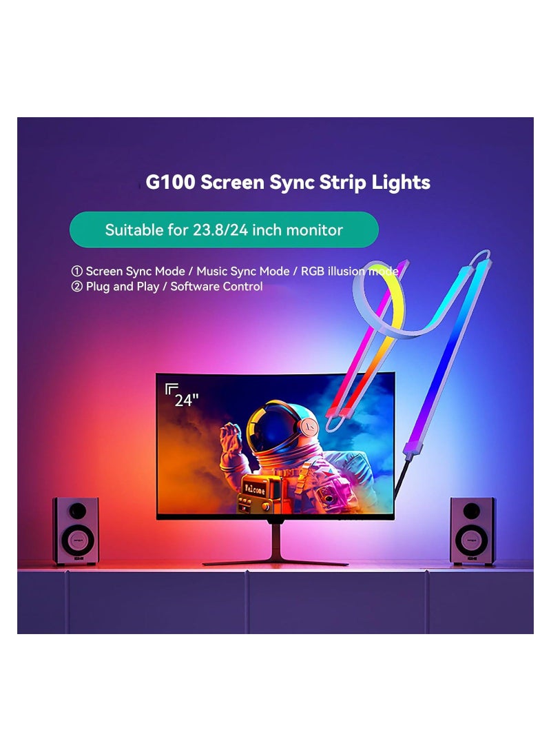 Monitor Led Backlights, Led Strip Lights That Sync with Screen Color or Music, Rgbic Computer Light Bar Behind Monitor, Leds for Desk Gaming, Usb Interface, Software Control, Supports Pc or Mac(24 In)