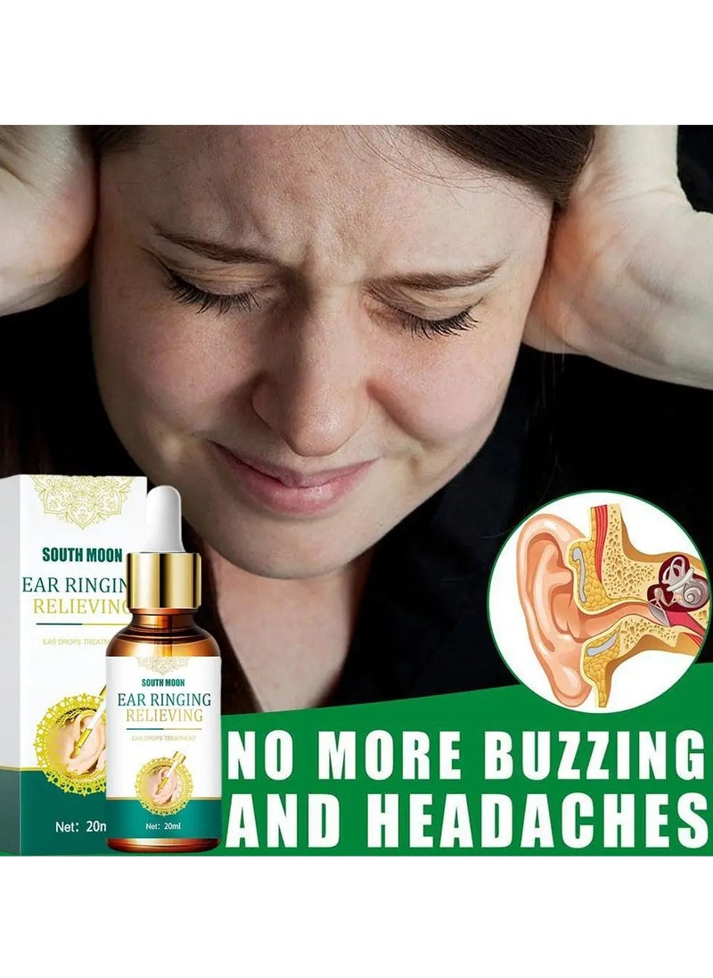SOUTH MOON - Tinnitus Ear Drops, Ear Ringing Relieving Ear Drops, Natural Organic Ear Tinnitus Treatment Oil, Ear Ringing Oil To Help Stop Ear Ringing, Eases Pain, (20ml) - Image 1