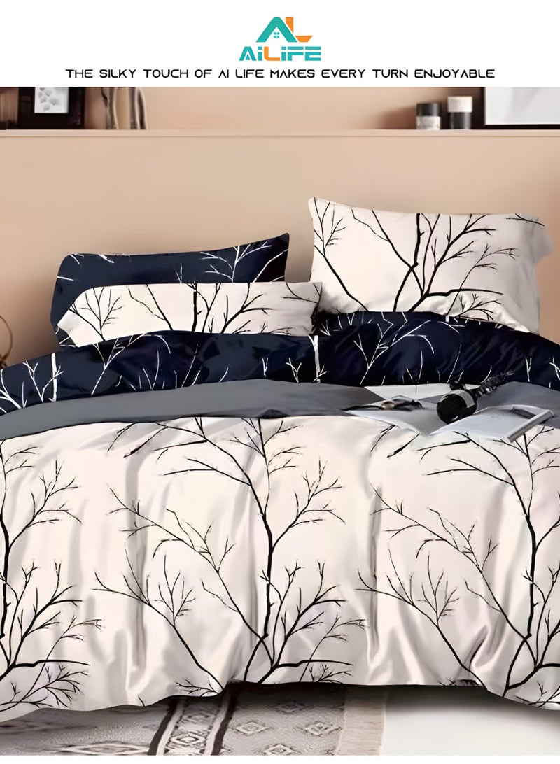 Al LIFE Luxury 6-Piece King Size Bed Linen Set | Scandinavian Minimalist Design | Marble Pattern Bedding | 100% Cotton | Wrinkle-Resistant & Easy Care - Image 2