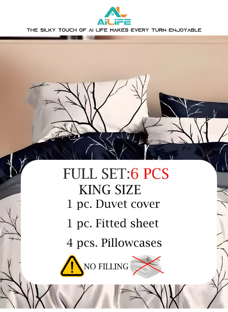 Al LIFE Luxury 6-Piece King Size Bed Linen Set | Scandinavian Minimalist Design | Marble Pattern Bedding | 100% Cotton | Wrinkle-Resistant & Easy Care - Image 3