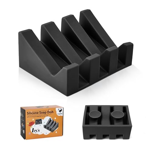 Coipdfty Self Draining Soap Dish,Silicone Suction Cup Soap Holder, Bathroom Soap Dish for Bar Soap,Can Extend Soap Life,Bathroom, Bath Tub, Kitchen Sink (1, Black) - Image 1