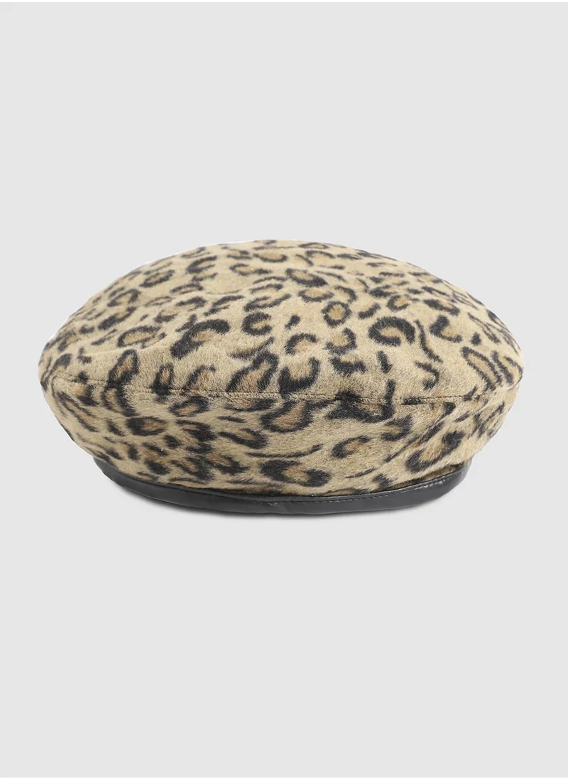 Haute Sauce Leopard Print Beret Hat - Beige