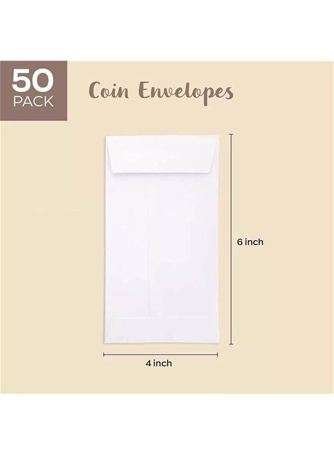White Coin Envelopes 6” x 4” Kraft Self-Adhesive Seed Envelopes for Small Items Parts, Wages, Notes, Beads, Garden, Office (50 Pack) - Image 3