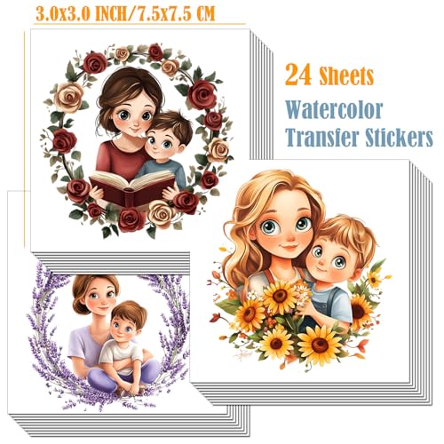 ZMRU 24 Sheets Vintage Mom Rub On Transfers for Crafts, Cold IOD Transfers Stickers for Wood，Furniture Decals, Glass, Porcelain, Leather, Canvas, Fabric Projects,3 * 3inch(Surrounded by Mom) - Image 2