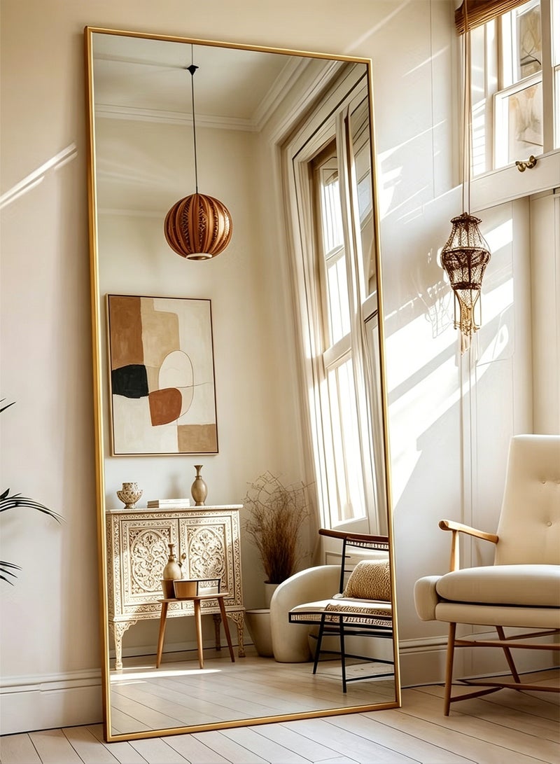 باور مرآة كبيرة وأنيقة بطول كامل، 180×80 سم، بإطار معدني، مزودة بدعامة ظهر، بتصميم فاخر وأنيق، مناسبة لغرفة النوم وغرفة الملابس وديكور غرفة المعيشة - Image 1