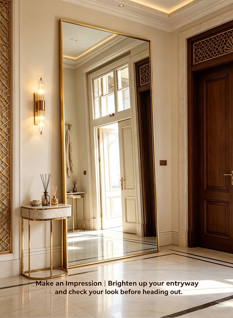 باور مرآة كبيرة وأنيقة بطول كامل، 180×80 سم، بإطار معدني، مزودة بدعامة ظهر، بتصميم فاخر وأنيق، مناسبة لغرفة النوم وغرفة الملابس وديكور غرفة المعيشة - Image 4