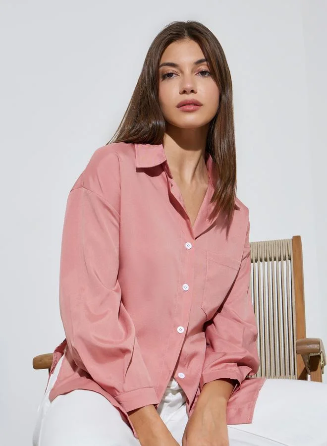 Styli Pink Longline Long Sleeve Shirt