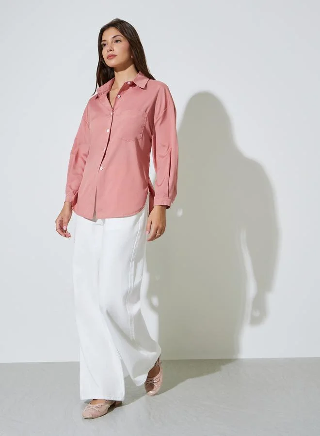 Styli Pink Longline Long Sleeve Shirt