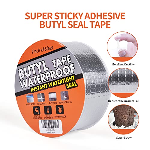 TAPEBEAR Butyl Tape Waterproof Sealing Tape Aluminum Foil Tape, for RV Repair, Window, Silicone, Glass & EDPM Roof Leak Patching, Boat and Pipe Sealing, Silver, 2inch x16feet - Image 2