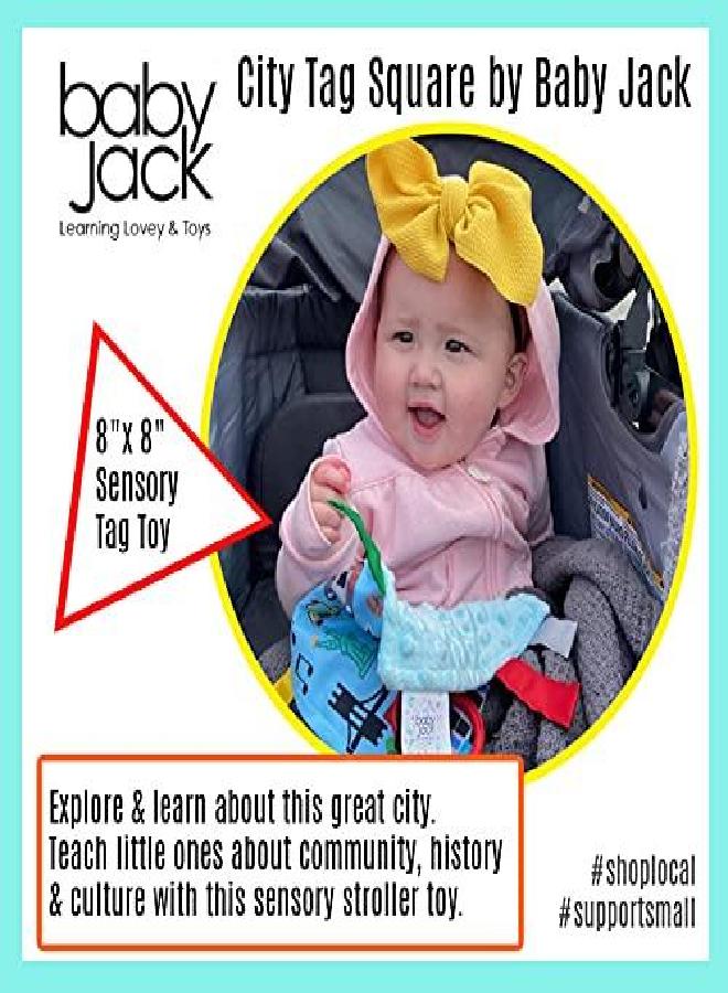 The Learning Lovey Baby Jack & Co 8x8” Learning Lovey San Francisco California Tag Toys for Babies - Baby Crinkle Toys - Soft & Safe - Learn USA Cities and Shapes - Ideal Baby Toy & Gift BPA Free w/ Stroller Clip - Image 3