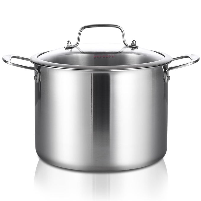 TRIPLY STAINLESS STEEL SOUP POT 12QT TRIPLY BIG POTS FOR COOKING 1810 WHOLE CLAD STAINLESS STEEL POT FAST EVEN HEAT 12 QT STOCK COOKWARE WITH LID PASTA POT INDUCTION READY UP TO 600