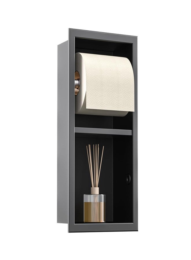 Bernkot Recessed Toilet Paper Holder, Double Roll Toilet Tissue Holder for Bathroom Remodel, in Wall Toilet Paper Niche Modern Style (Matte Black) - Image 1