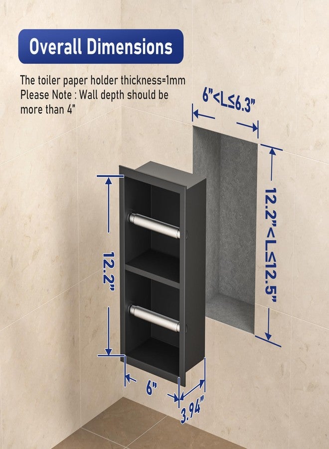 Bernkot Recessed Toilet Paper Holder, Double Roll Toilet Tissue Holder for Bathroom Remodel, in Wall Toilet Paper Niche Modern Style (Matte Black) - Image 2