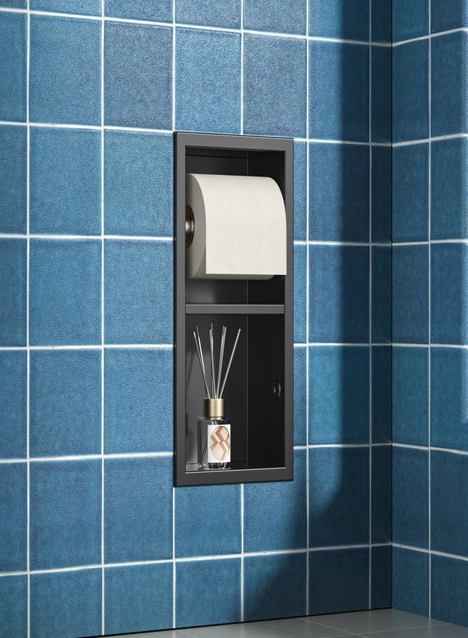 Bernkot Recessed Toilet Paper Holder, Double Roll Toilet Tissue Holder for Bathroom Remodel, in Wall Toilet Paper Niche Modern Style (Matte Black) - Image 4