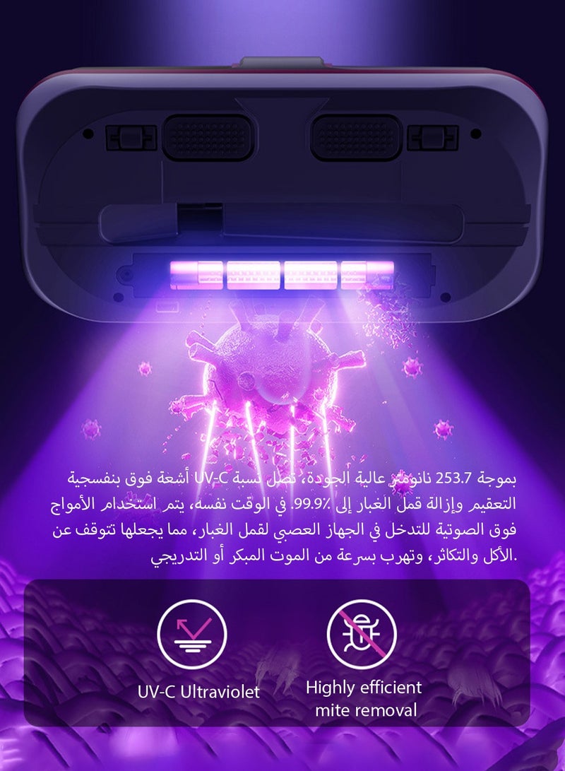 أداة إزالة العث اللاسلكية مكنسة كهربائية منزلية للسرير، لاسلكية ومحمولة باليد، أدوات تنظيف الغبار الكهربائية مع جهاز تعقيم بالأشعة فوق البنفسجية، رمادي-أحمر (فلتر واحد) - Image 4