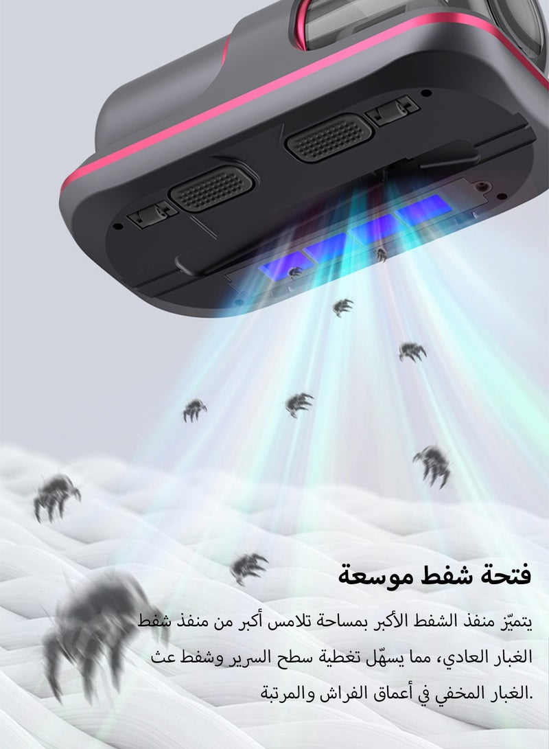 أداة إزالة العث اللاسلكية مكنسة كهربائية منزلية للسرير، لاسلكية ومحمولة باليد، أدوات تنظيف الغبار الكهربائية مع جهاز تعقيم بالأشعة فوق البنفسجية، رمادي-أحمر (فلتر واحد) - Image 5