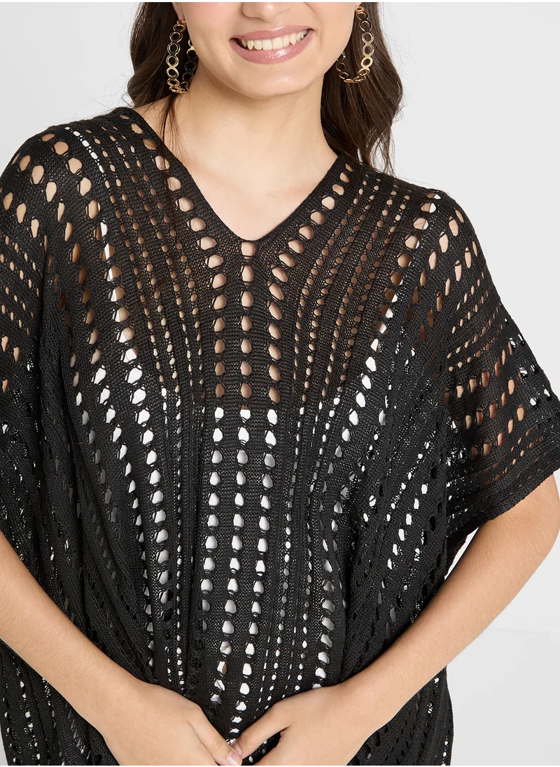 جينجر Openwork Kimono Style Beach Coverup