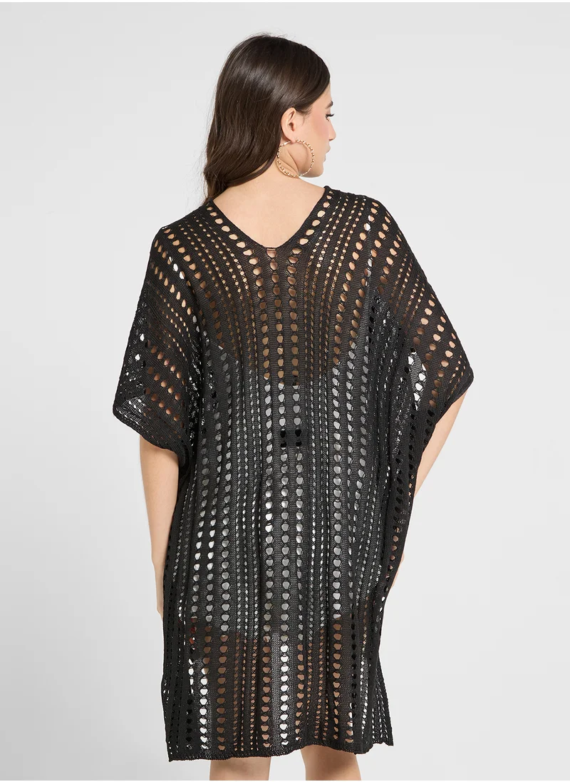 Ginger Openwork Kimono Style Beach Coverup