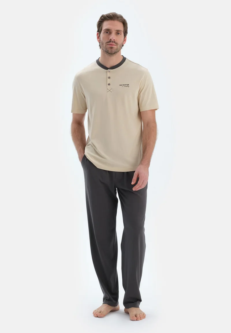 Logo Regular/Classic Fit T-shirt & Trousers Pajama Sets Crew Neck Cotton Blend Sleepwear