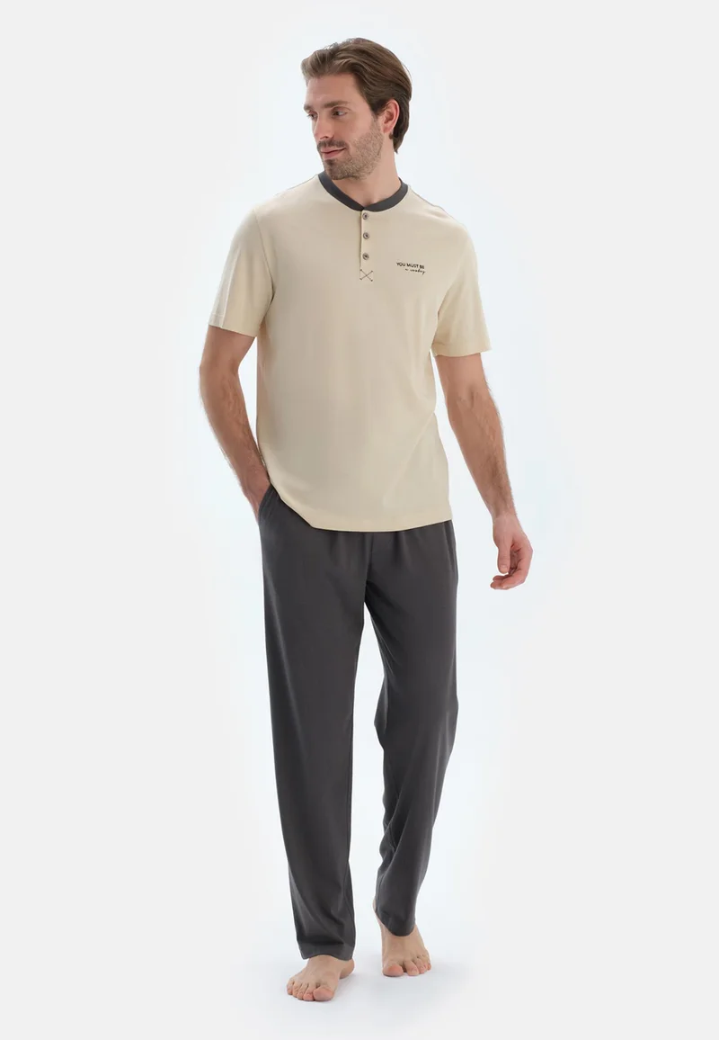 dagi Logo Regular/Classic Fit T-shirt & Trousers Pajama Sets Crew Neck Cotton Blend Sleepwear