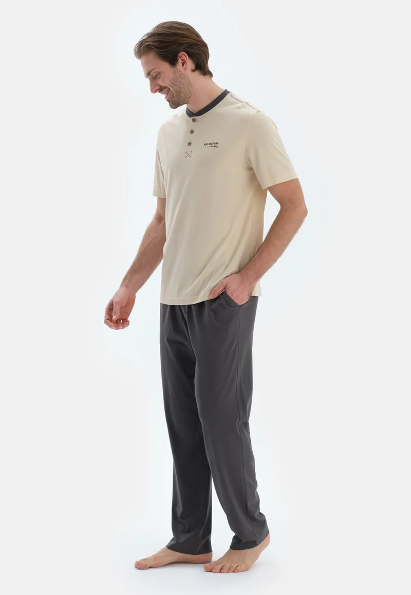 dagi Logo Regular/Classic Fit T-shirt & Trousers Pajama Sets Crew Neck Cotton Blend Sleepwear