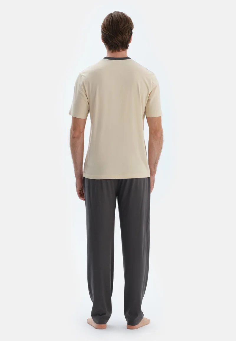 dagi Logo Regular/Classic Fit T-shirt & Trousers Pajama Sets Crew Neck Cotton Blend Sleepwear