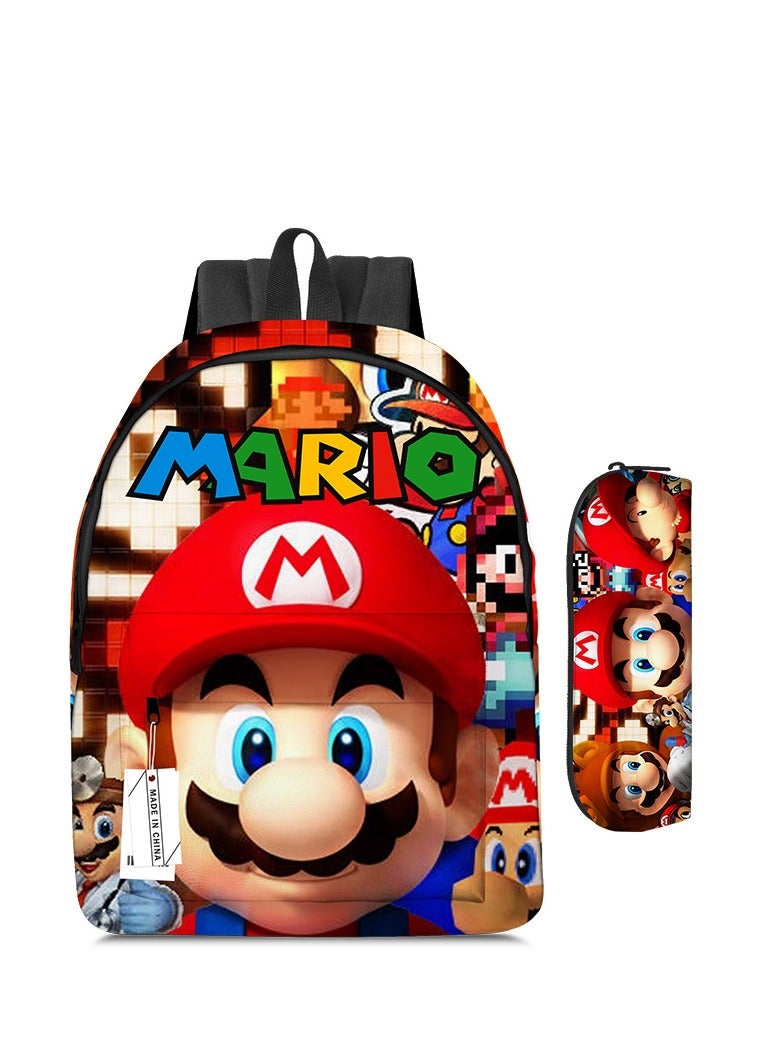 2 Pcs Super Mario School Backpack And Pencil Case Multicolour Made In China  - Image 1