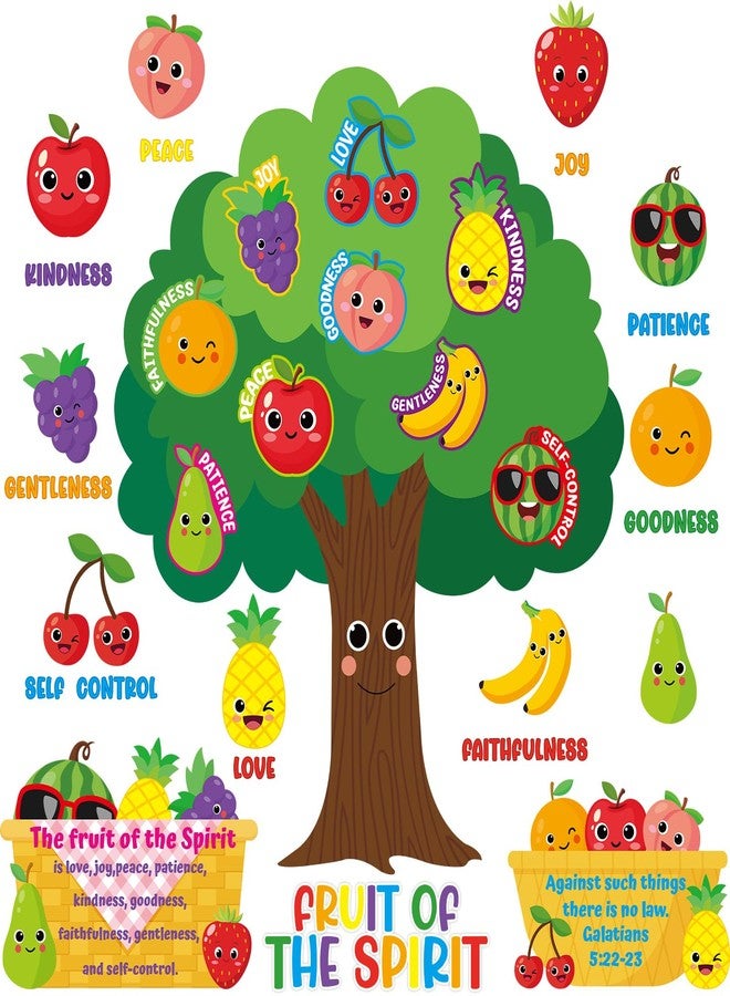 Lonfliness Fruit of The Spirit Bulletin Board Set VBS Vacation Bible School Paper Cutouts Back to School Classroom Decorations Wall Tree Decor for Sunday School Christian Nursery Chalkboard Door Teacher Supplies - Image 1