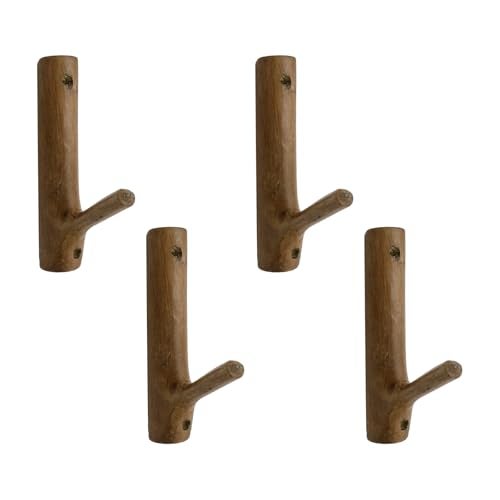 Tsnamay 4Pcs Real Wood Tree Branch Wall Hook with Screw Farmhouse Rustic Decorative Wooden Without Bark Trunk 25cm3cm Hook Dia02 to 047Walnut Color - Image 1