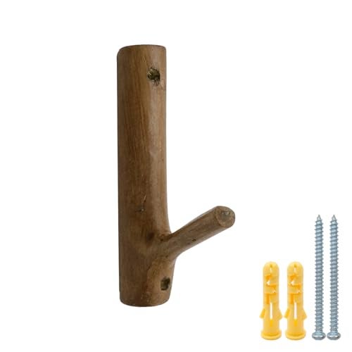 Tsnamay 4Pcs Real Wood Tree Branch Wall Hook with Screw Farmhouse Rustic Decorative Wooden Without Bark Trunk 25cm3cm Hook Dia02 to 047Walnut Color - Image 3