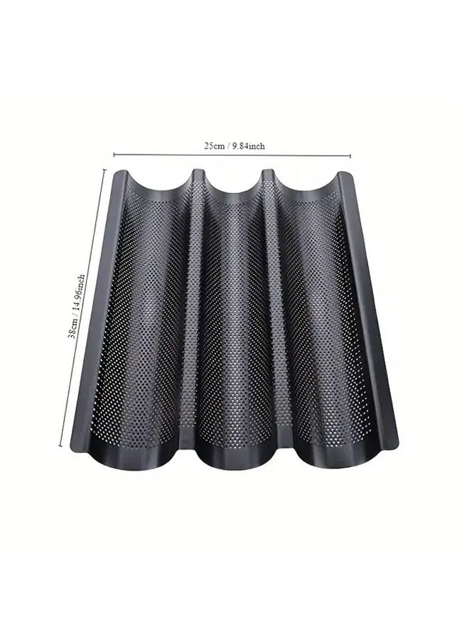 قالب خبز الباجيت غير اللاصق بثلاث تجاويف، مقاس 9.84 × 7.2 × 0.98 بوصة، للاستخدام في الفرن أو المحمصة، للمنزل والمطعم والمخبز. - Image 4