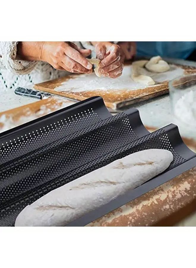 قالب خبز الباجيت غير اللاصق بثلاث تجاويف، مقاس 9.84 × 7.2 × 0.98 بوصة، للاستخدام في الفرن أو المحمصة، للمنزل والمطعم والمخبز. - Image 3