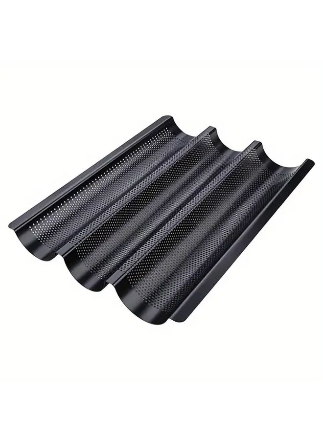 قالب خبز الباجيت غير اللاصق بثلاث تجاويف، مقاس 9.84 × 7.2 × 0.98 بوصة، للاستخدام في الفرن أو المحمصة، للمنزل والمطعم والمخبز. - Image 5
