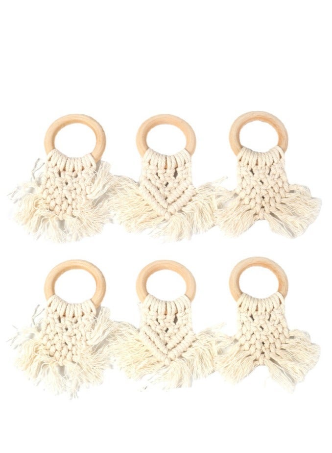 Napkin Rings Set of 6 Handmade Bohemia Macrame Woven Cotton Napkin Ring Holders for Wedding Party Farmhouse Dining Table Decor - Image 1