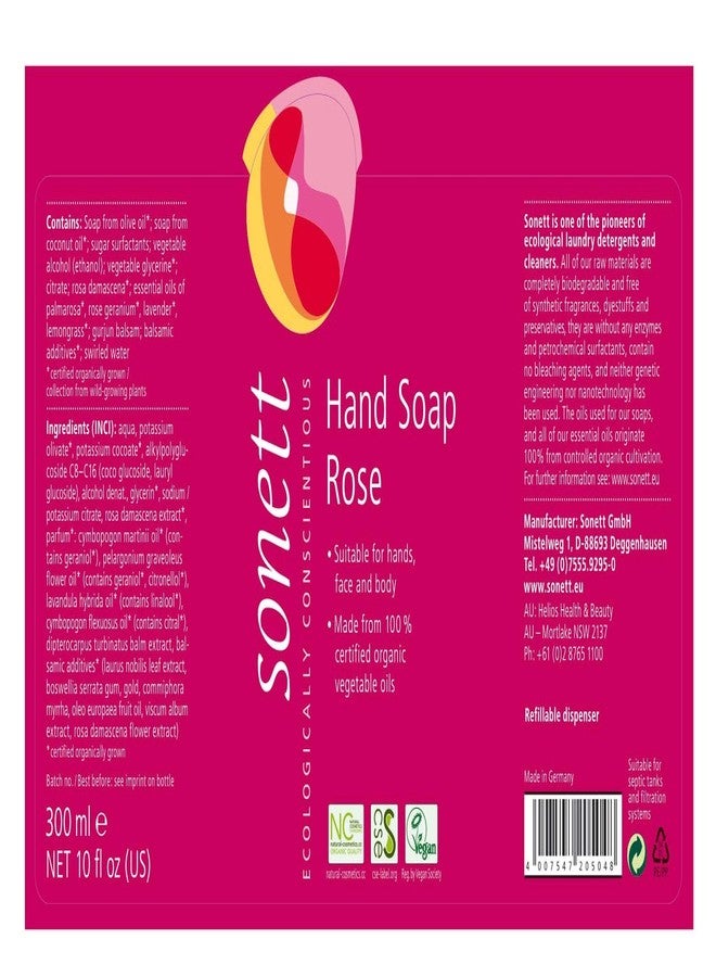 Sonett Organic Hand Soap Liquid Rose body care suitable For hands, face and body (Rose, 1 Count) Certified Organically Grown - Image 4