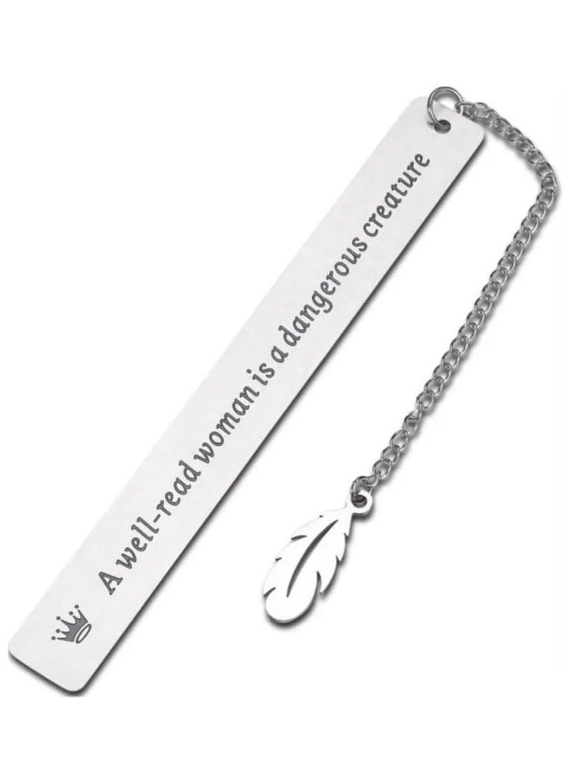 SOLDOUT Book Label Retro A Well Read Woman Stationery Page Mark Rectangular Leaf Pendant Metal Bookmark  - Image 1