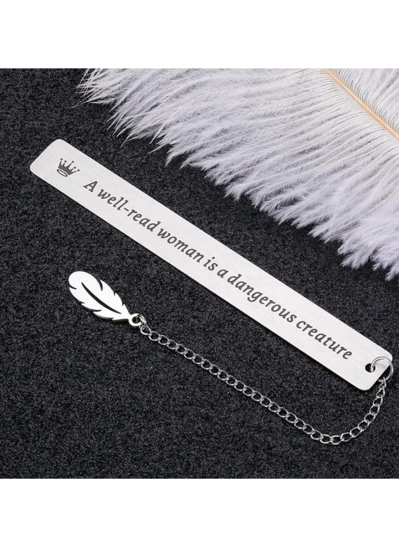 SOLDOUT Book Label Retro A Well Read Woman Stationery Page Mark Rectangular Leaf Pendant Metal Bookmark  - Image 4