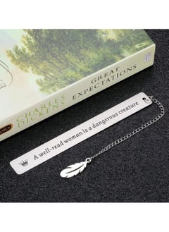 SOLDOUT Book Label Retro A Well Read Woman Stationery Page Mark Rectangular Leaf Pendant Metal Bookmark  - Image 5