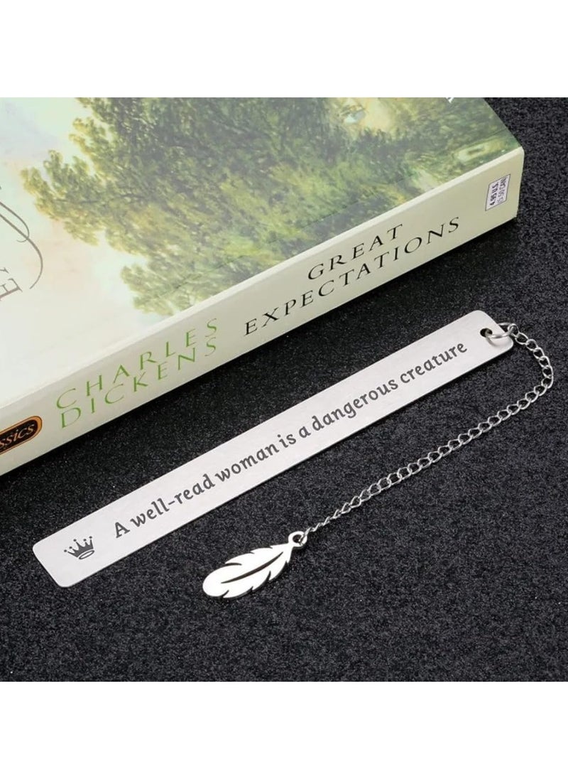 SOLDOUT Book Label Retro A Well Read Woman Stationery Page Mark Rectangular Leaf Pendant Metal Bookmark  - Image 5