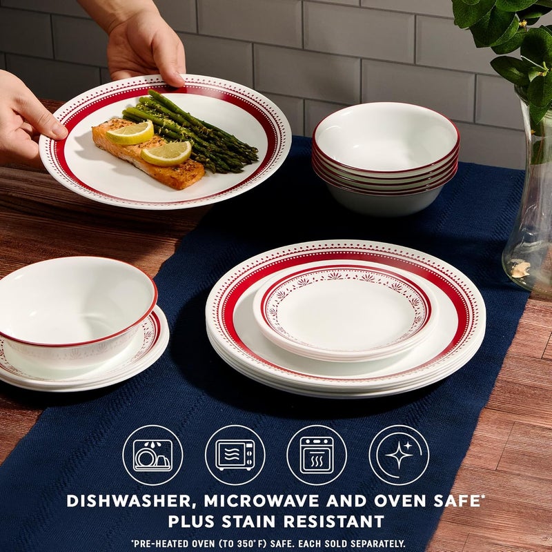 Corelle طقم أدوات المائدة كوريل إيفريداي 18 قطعة خدمة لـ 6 أشخاص متين وصديق للبيئة صحن زجاجي بحافة أعلى مجموعة أطباق وأوعية آمنة للاستخدام في الميكروويف وغسالة الصحون سادي - Image 3