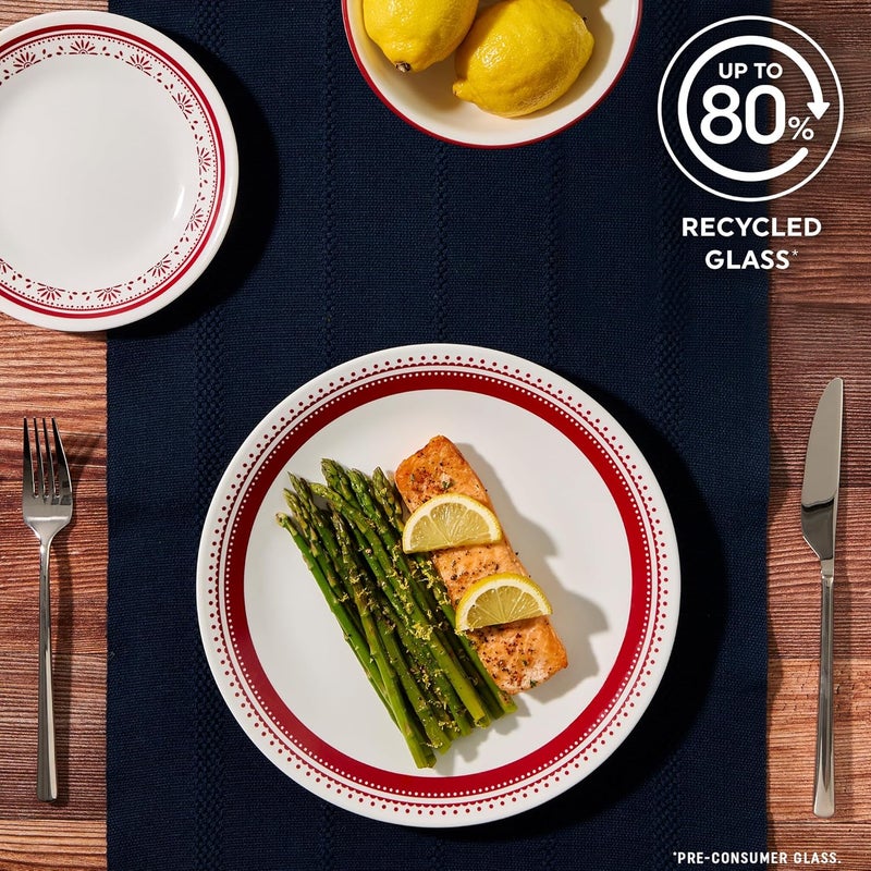 Corelle طقم أدوات المائدة كوريل إيفريداي 18 قطعة خدمة لـ 6 أشخاص متين وصديق للبيئة صحن زجاجي بحافة أعلى مجموعة أطباق وأوعية آمنة للاستخدام في الميكروويف وغسالة الصحون سادي - Image 5